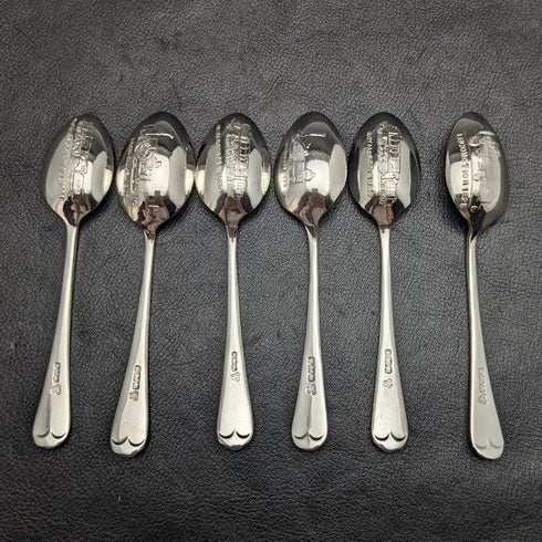 1979 Made in England Pure Silver (925 Silver) Locomotive Engraving Set of 6 Teaspoons C&C Co Case